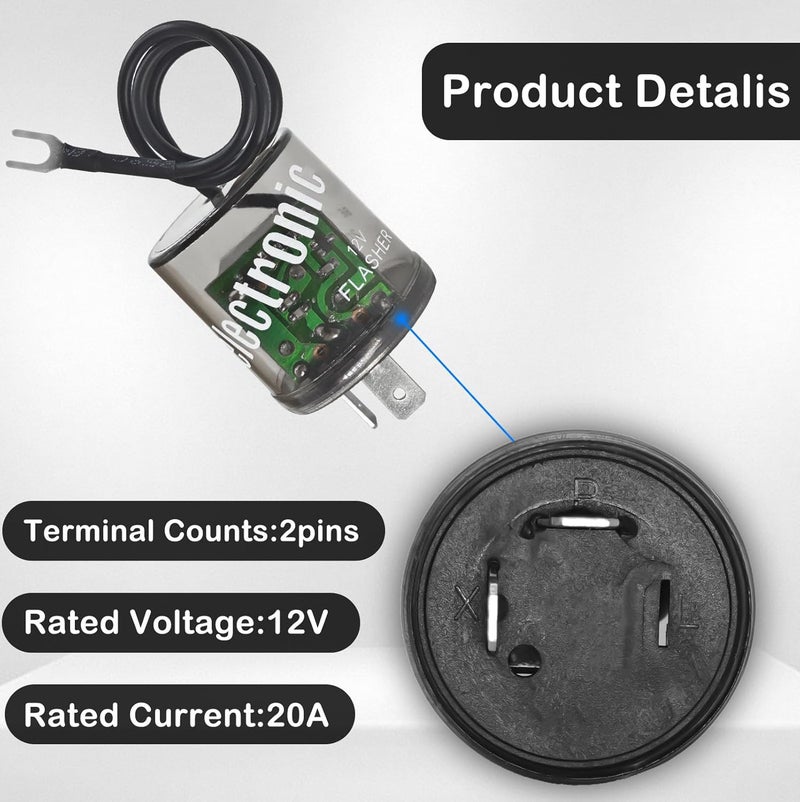 Casalytics LED Flasher Relay 2 Pins 12V (Pack of 2) - Heavy Duty Turn Signal Flasher Relay with Ground Wire for Automobile and Motorcycle - Image 4
